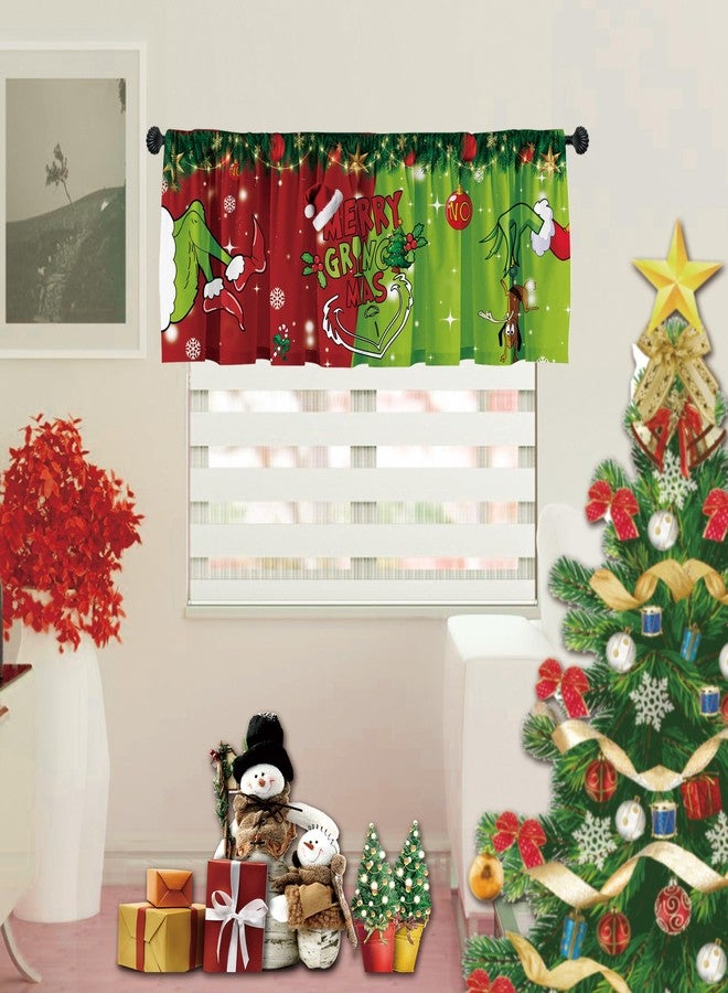 Deztibos Christmas Curtains How Stole Christmas Curtains Tree Snowflake New Year Holiday 52'' L x 18'' W Red and Green - Image 2